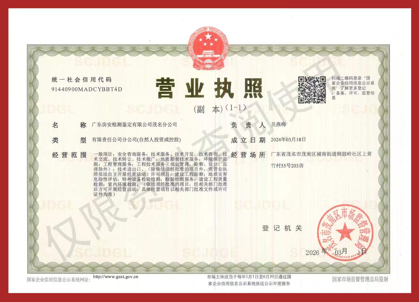 茂名分公司营业执照